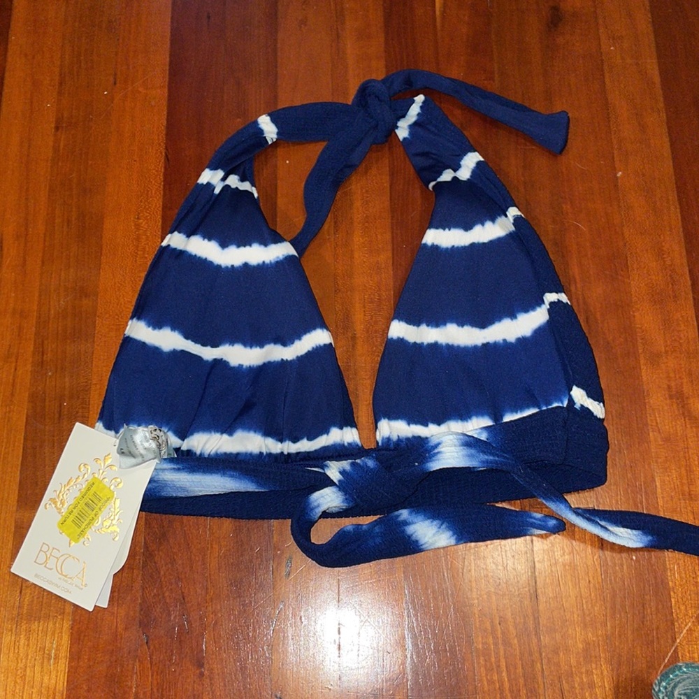 Becca Rebecca Virtue Iconic Tie Dye Halter Bikini Top in Marina SZ S NWT - Picture 4 of 4